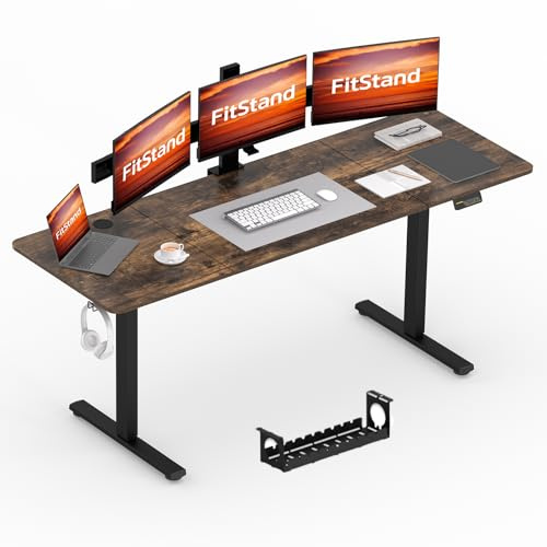 FitStand 200x80cm Electric Height Adjustable Standing Desk, Sit Stand Desk, Computer Desk With Hooks, Child Lock, Memory Function, Suitable For Office And Home - Rustic Brown