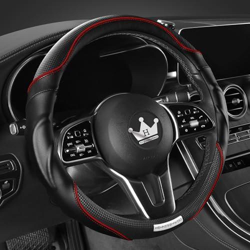 HighnessHwoo 3D Auto Lenkradabdeckung Lenkradbezug Komfortgriff Massage Sportlich Arutschfest Karbonfaser Kunstleder für F150, Jeep, Van, Universelle Passform, Auto Griff Abdeckungen, 39-41cm, Rot
