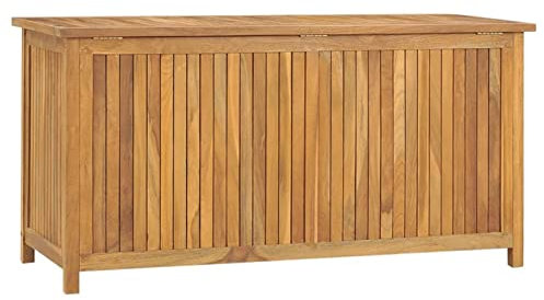 Homgoday Gartenmöbel, 114 x 50 x 58 cm, aus massivem Teakholz, Truhen und Truhen für den Außenbereich, Aufbewahrungsbox für Gartengeräte, Hocker, Truhe