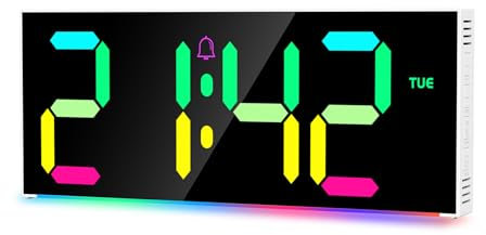 ORIA Digital Wall Clock, 12’’ LED Large Display Digital Clock with Remote Control, 14 RGB Ambient Lights, Auto Brightness Alarm Clock with Date, Temp,12/24H, Calendar, DST, for Home Office Gym Decor