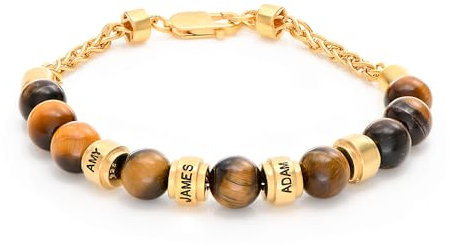 MYKA - Jack Lavastein/Tiegerauge Herrenarmband mit personalisierten vergoldeten Beads - Geschenk fŸr Vatertag, Weihnachten, Geburtstag fŸr ihn, MŠnner, Papa (Tiegerauge, 925er Sterlingsilber)