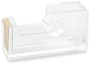 Dany Marcus Klebebandabroller aus transparentem Acryl mit Abrisskante in Gold, Klebebandspender mit optimierter Halterung für Klebeband ***Neues Modell***