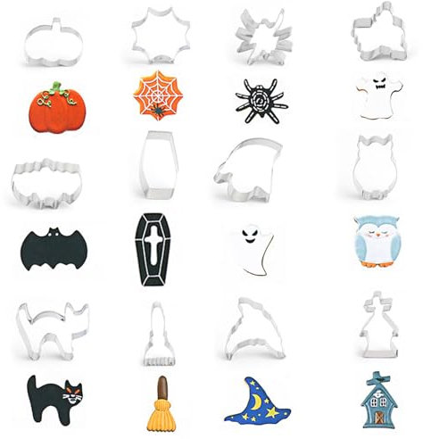Halloween Ausstechformen Set,11pcs Plätzchen Ausstechformen,Edelstahl Keksausstecher,Halloween keksausstecher,Formen wie Fledermaus,Katze,Skelett,Kürbis,Besen,Zauberer,für Halloween Party Dekorationen