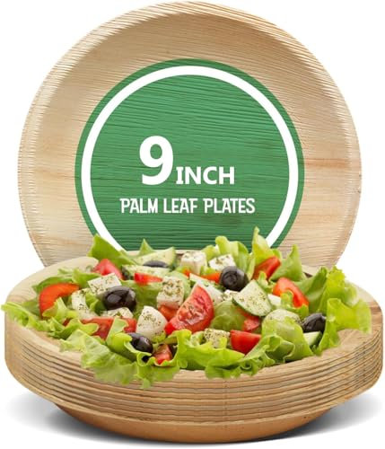 RelianceUK 25 Pack 9 Inch(23cm) Round Disposable Palm Leaf Plates | Biodegradable, Compostable, Microwave Safe Picnic Party Plates | Suitable for Hot and Cold Food Items
