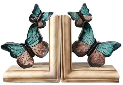 HGTYDV2 Serre-Livres Papillon 3D Bleu rétro, Statue de Papillon créative en résine, Bouchons de Livre, Serre-Livres décoratifs rustiques de Ferme, 1 Paire de Supports de Livres