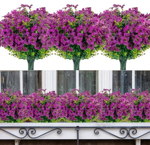 Boic 10 Bündel Kunstblumen Wie Echt, Kunstblumen Für Außen, Künstliche Blumen, Uv Beständig Kunstblumen Im Topf Wie Echt Für Balkonkasten, Aufhängen Pflanzgefäß, Drinnen, Draußen (Lila)