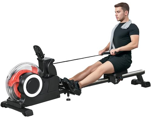 SPORTNOW Water Rowing Machine, Foldable Rowing Machine for Home Gym, 120kg Weight Capacity Portable Rower with Wheels, LCD Monitor and Tablet Holder for 1.2 m to 2 m User Cardio Training, Black