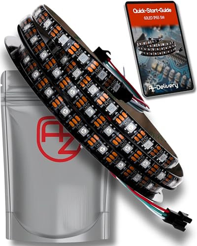 AZDelivery 5M WS2812B 60 LEDs/m 60 Pixels/m LED Lichtleiste Strip RGB adressierbarer LED Streifen mit 5050 SMD LEDs IP65 Schwarz Wasserdicht Staubdicht