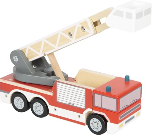 small foot Bomberos, Escalera giratoria 360°, Madera y Cesta, camión Para Rescate, 2 años, 12638
