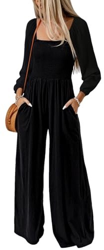 Momuk Casual Jumpsuits for Women Loose Overalls One Piece Long Sleeve Wide Leg Pant Rompers With Pockets