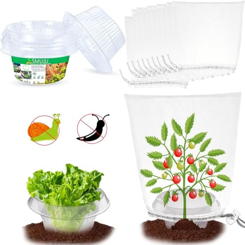 SMUJU 【25 Pièces+25 Pièces Filet】 Colliers d'escargot, Anti-Escargot, Anneaux de Salade, pour repousser Les escargots, Protection des Plantes de Pet Salade en Plastique，Ø24 cm, Transparent