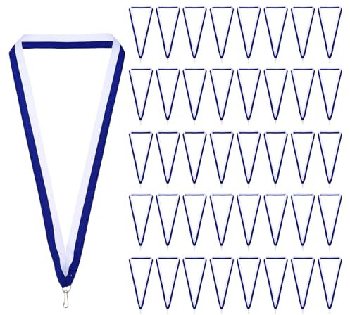 PATIKIL Auszeichnung Halsbänder Preisverleihung Halsbänder mit Schnappclips, 100 Stück Polyester Blanko Medaillenbänder für Wettbewerbe Sporttreffen, Blau/Weiß