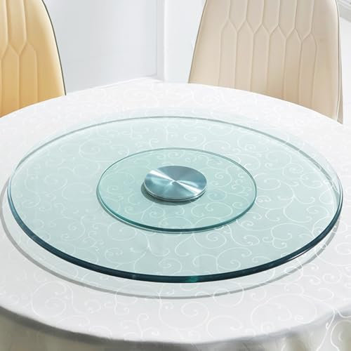 Glass Lazy Susan Turntable for Dining Table 60 70 80 85 90 cm Tempered Glass Rotating Serving Platter 360° Smooth Swivel Clear Kitchen Turntable with Aluminum Alloy Bearing for Table Kitchen(60cm)