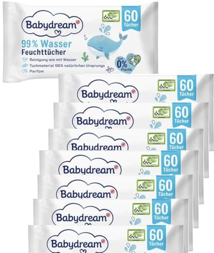 Aqua Baby Lot de 8 paquets de 60 lingettes humides (480 au total) 99 % d'eau Sans alcool ni parfum Testées dermatologiquement