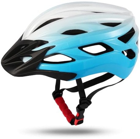 GTSBROS Fahrradhelm mit Visier für Damen Herren– Leichter Abnehmbarem Helm für Mountainbike und Stadtverkehr (Blaue und weiße, M)