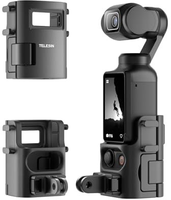 TELESIN Expansion Adapter for DJI Osmo Pocket 3 – Dual Cold Shoe Protective Cage with Removable Dual-Claw Adapter (Front/Back Switch) & Safety Lock, for Pocket 3 Action Quick-Release