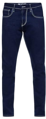 Rusty Neal Dark Blue Jeanshose Business Jeans Hose Herren Slim Fit Raw Denim Cotton Stretch Dunkel Blau Büro-Hose L30 L32 L34, Farbe:Dark Blue, Größe:36W / 34L