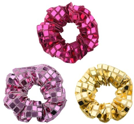 Pink Glitter Hair Accessories for Women Girls Sparkly Sequin Hair Band Y2k Hair Scrunchies for Girls Women Bling Hairband for Party Prom Gold Big Ponytail Holders Sparkly Hairbands 3pcs
