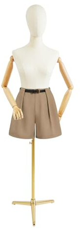 Weibliche Schaufensterpuppe Damenbüste Mannequin Holz 65-120cm Höhenverstellbar Schneiderpuppe Schneiderbüste kleiderpuppe Büste Torso mit Armen Silber/Schwarze/Gold (Gold, 65-120)