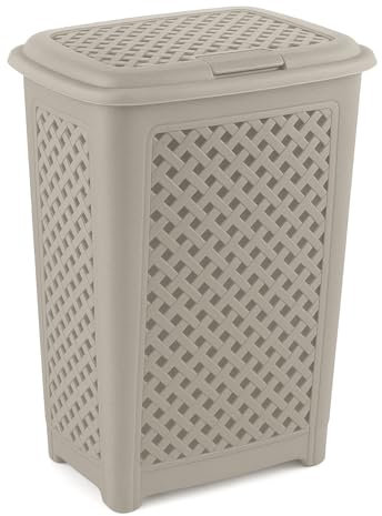 BH | Plastic Laundry Basket | CREAM | 54 Litres | 1Pc | Large | Storage with Lid | Clothes Storage Washing Bin Basket Hamper for Bathroom Bedroom - By BEST HOUSE