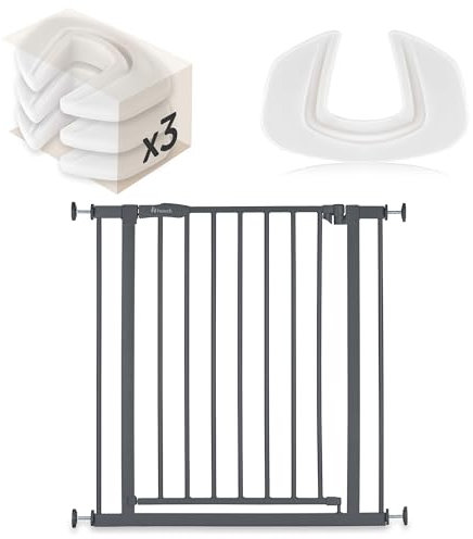 hauck Treppenschutzgitter Set Open N Stop 2 für Breiten 75-80 cm & 3X Klemmschutz | Metall Türschutzgitter ohne Bohren - Grau