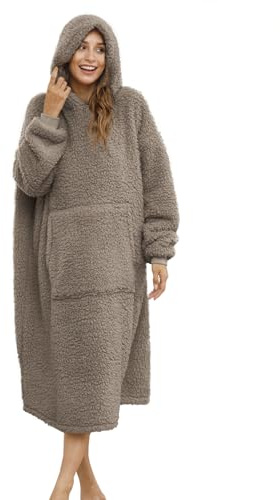 ililmmoe Übergroße Sherpa-Decke mit Kapuze für Damen und Herren, Lange Bequeme Sherpa-Decke, Sweatshirt, zotteliger Pullover, Plüsch, warm, gemütlich, Einheitsgröße