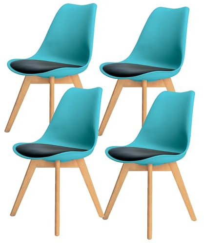 Mingone Esszimmerstühle Moderner Küchenstuhl mit Rückenlehne Retro Design Stuhl für Esszimmer Küche 4er Set, Blau-Schwarz