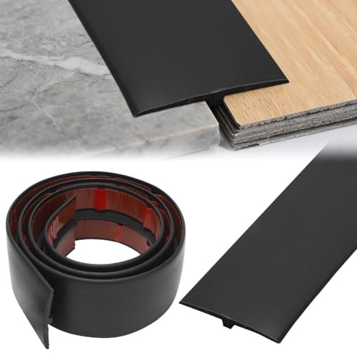 Übergangsprofil Selbstklebend, Übergangsleiste Boden, T Profil Übergangsleiste, Boden Höhenausgleich Abdeckleiste für Türschwellen und Verbindungsböden von Laminatdielenfliesen (Schwarz, 2M * 5CM)
