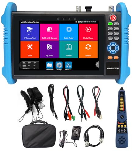 Upgraded 8K IP Camera Tester, WANLUTECH CCTV Tester 7inch Touchscreen 8MP TVI CVI AHD CVBS Camera Test 90W PoE Power Cable Tracer RJ45 Cable TDR Test SFP Network Tools WiFi HDMI VGA (IPC-9800CADH Pro)