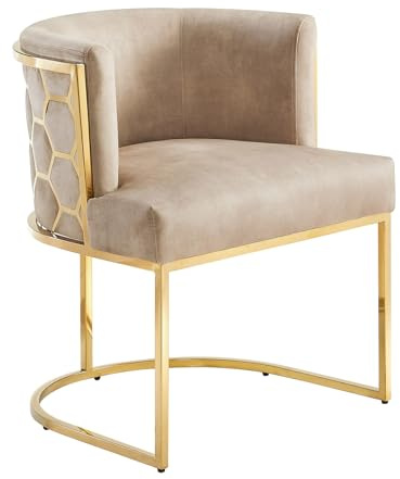 Stuhl ELEGANCE - 64cm - cappuccino gold - Samt Edelstahl-Gestell Armlehne | Montiert geliefert, hoher Komfort, bequeme Polsterung, langlebig, stabil, Esszimmerstuhl, Design, Eyecatcher