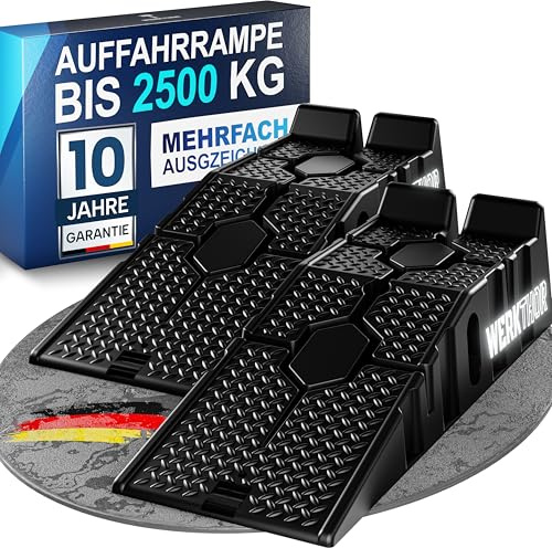 WERKTHOR Auffahrrampe PKW 2er Set - Hebebühne aus HDPE-Kunststoff bis 2,5T | Für jeden Untergrund geeignet - Auto Rampen bis 2.500 kg belastbar - HDPE Kunststoff robust verarbeitet