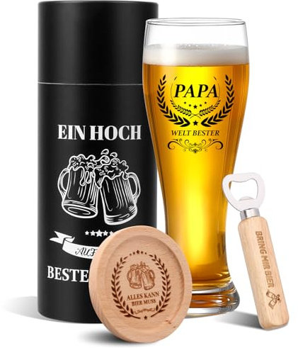 yosiio Papa Geschenk Personalisierte Bierglas Geburtstagsgeschenk für Papa | 18oz Bierglas Deko Glas Männer Geschenk