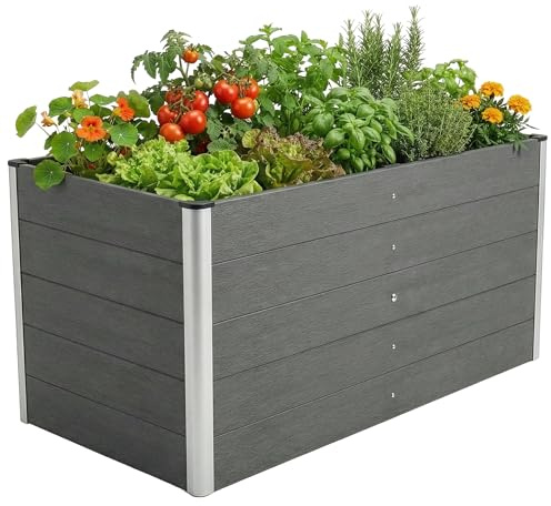 Floordirekt Hochbeet 150x70x75 cm Anthrazit WPC - Wetterbeständig & pflegeleicht auf Stelzen für Garten, Balkon oder die Terrasse - Delos