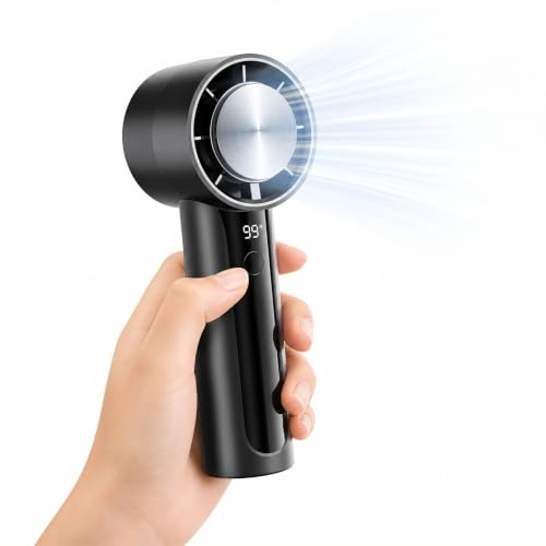 LUCYLANKER Ventilatore Portatile con Piastra Raffreddante, Ventilatore a Mano Ricaricabile USB-C con Display LED, 3 Velocità Ventola Turbo ad Alta Velocità per Ufficio, Viaggi, Campeggio & Outdoor