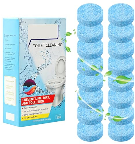 16 Pcs Toilet and Drain Cleaner Tablets Foaming Odour Control Bathroom Care | Freshening Tablets for Bathroom Kitchen Sink Shower Toilet and Household Drainage Maintenance Drain Cleaning Freshener Tabs