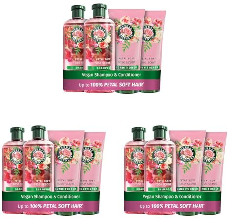 Herbal Essences Rose Scent Petal Soft Shampoo and Conditioner Set (2x350ml, 2x250ml) | Nourishes & Smoothens Dry Hair | Blended with Rose Essence & Natural Origin Ingredients | Vegan & Cruelty Free