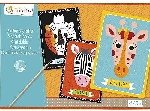 Avenue Mandarine KC016O Kreativset (mit 4 Kratzbildern, 15x21 cm, geeignet für Kinder ab 4 Jahren, Tiere) 1 Pack