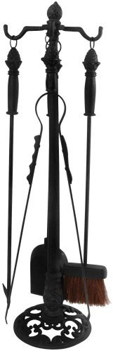 Esschert Design Kamingeräte 4er-Set, schwarz, Kaminbesteck, 4-teilig (Besen, Haken, Zange, Schaufel)