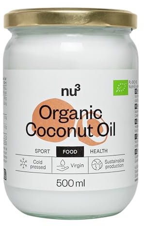 nu3 Bio Kokosöl – kaltgepresst & naturbelassen, ideal zum Kochen, Backen & Anbraten, für Haut- & Haarpflege, mildes Kokosaroma, vegan, laktosefrei, ohne Zusatzstoffe, hitzebeständig - 500 ml