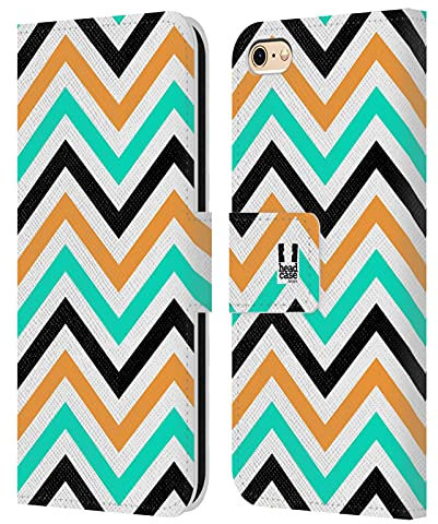 Head Case Designs Blaugrün Und Orange Neon Zigzag Leder Brieftaschen Handyhülle Hülle Huelle kompatibel mit Apple iPhone 6 / iPhone 6s