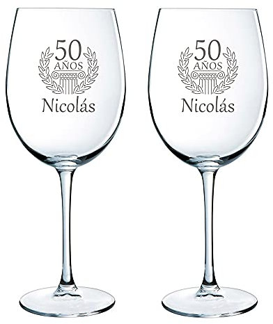 Regalo personalizado para cumpleaños: Copas de vino grabadas con su nombre y edad (Copas de vino cumpleaños)