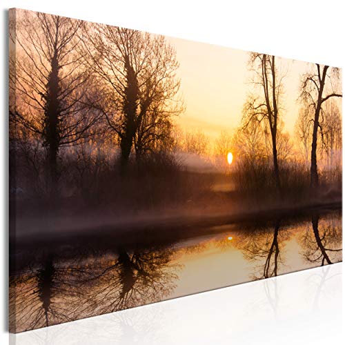 decomonkey Bilder Landschaft Wald 150x50 cm 1 Teilig Leinwandbilder Bild auf Leinwand Vlies Wandbild Kunstdruck Wanddeko Wand Wohnzimmer Wanddekoration Deko Natur Herbst