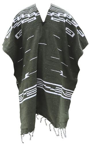 Del Mex Clint Eastwood Spaghetti Western Cowboy Poncho Costume Sweater, Handwoven Made in Mexico (Olive Green)