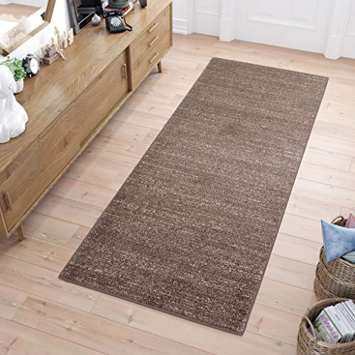 TAPISO Sari Teppich Läufer Flur Braun Meterware Kurzflor Küche Wohnzimmer Schlafzimmer Küchenläufer Korridor Brücke nach Maß ÖKOTEX 90 x 250 cm