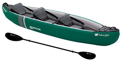 Sevylor Kayak Gonflable Adventure Plus, Canoë Canadien 2+1 Personnes, Kayak de Mer, 368 x 86 cm + Sevylor Pagaie double asymétrique en fibre de Verre pour Kayak en 2 éléments K-Pro220 - 220 x 18 cm
