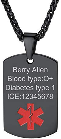 PROSTEEL Herren personalisiert Anhänger Halskette schwarz Edelstahl Medical Alert ID Dog Tag SOS Notfall Name Texte Gravur Erkennungsmarke Schmuck Geburtstag für Männer Jungen