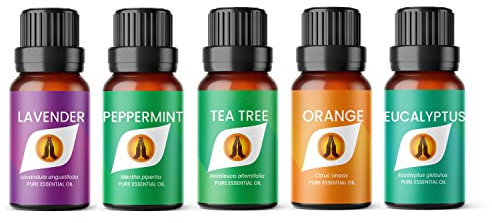 Best Sellers Essential Oil Set | Lavender, Peppermint, Tea Tree, Orange & Eucalyptus 5 x 10ml | for Diffusers for Home, Aromatherapy, Gift for Him/Her, Candle Making, Soaps, Wax Melts etc