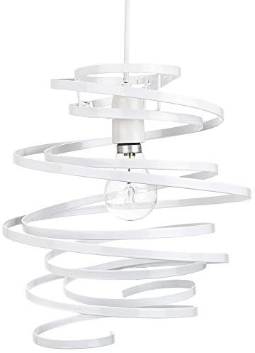 Happy Homewares Modern Designer White Gloss Metal Double Ribbon Spiral Swirl Ceiling Light Pendant Shade | 23cm Diameter | 60w Maximum