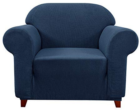 subrtex kariert Sofabezug Sofahusse Sesselbezug Stretchhusse Sofaüberwurf Couchhusse Spannbezug(1 Sitzer,Dunkelblau)
