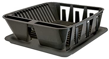 Denox DEN249 1 Escurreplatos con Bandeja, Color Metal, Negro, talla única